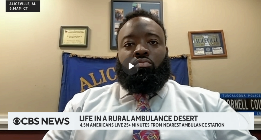 screen shot of AL mayor discussing ambulance deserts.